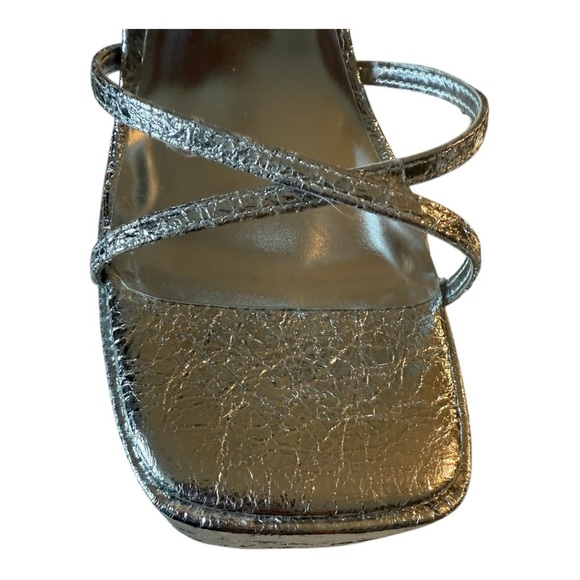 Aqua Chanc Metallic Silver High Heel Platform Sandals Square Toe Strappy NEW 9 - Picture 5 of 11